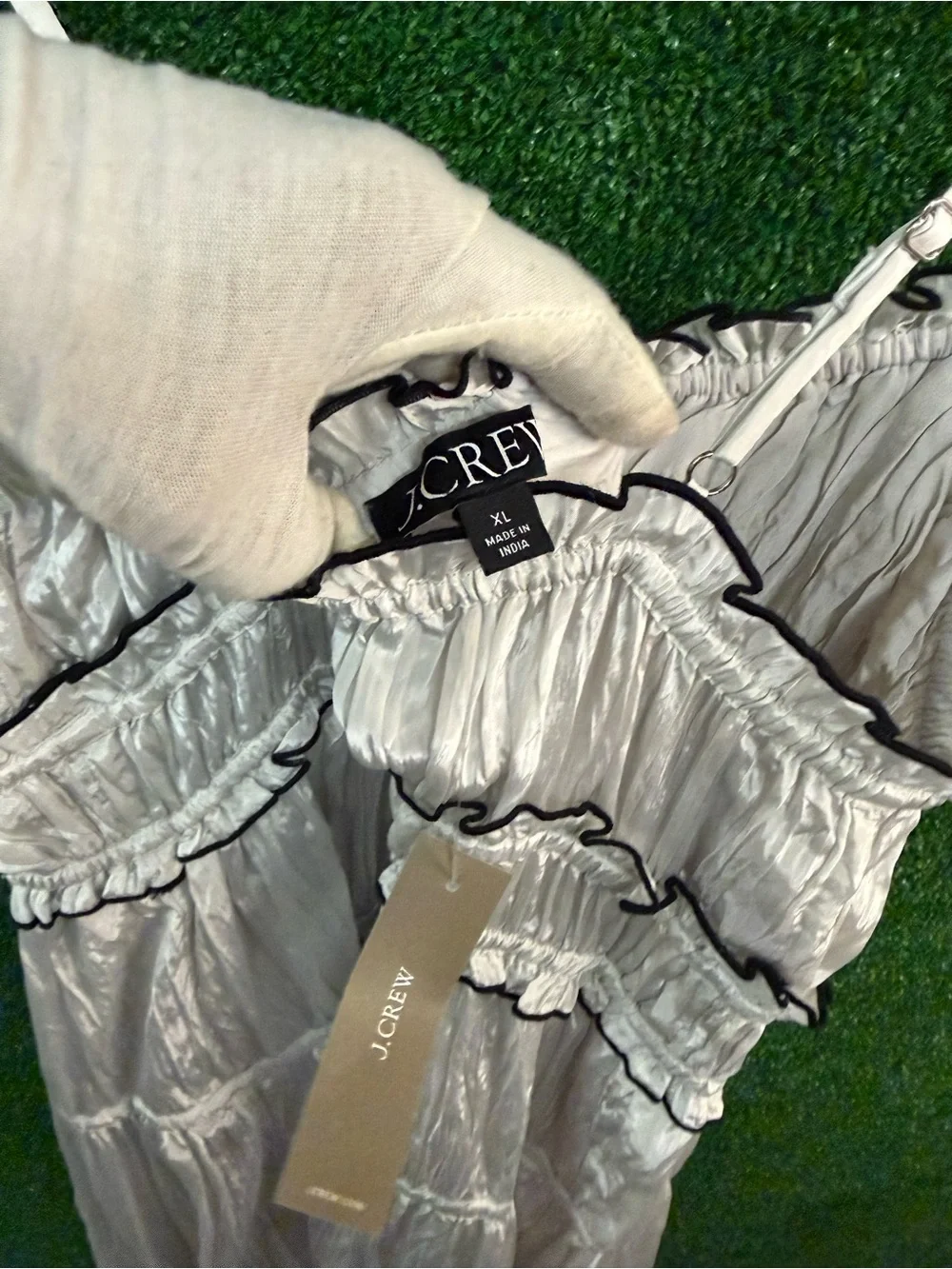 J Crew Silver Ruffle Long Maxi Dress Size XL Brand New